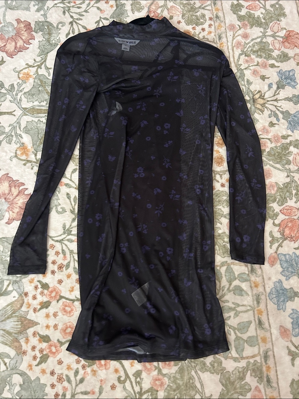 Old Navy Black Sheer Floral Long-Sleeve Mini Dress